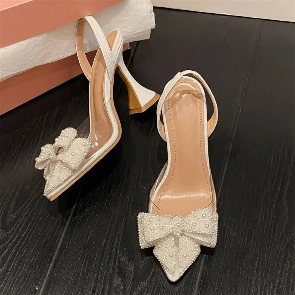 Butterfly-Knot Pvc Transparent String Bead Women Pumps Sandals