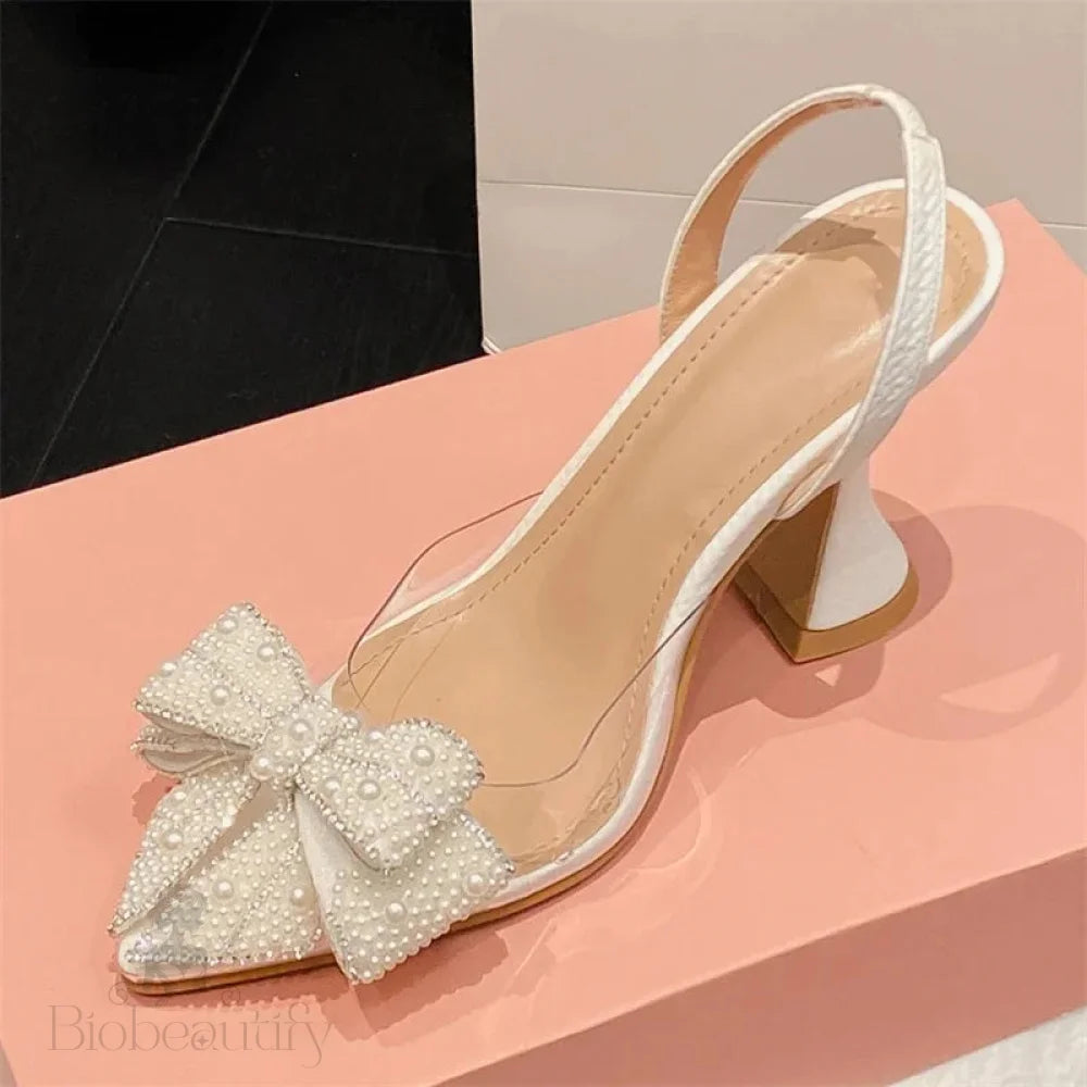 Butterfly-Knot Pvc Transparent String Bead Women Pumps Sandals