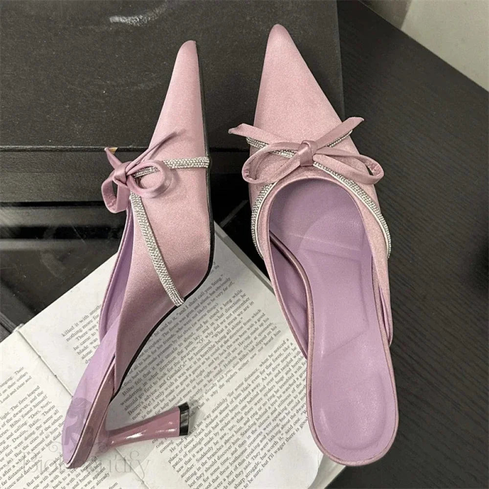 Butterfly-Knot Woman Slippers Pumps Low Heels Pointed Toe Shoes