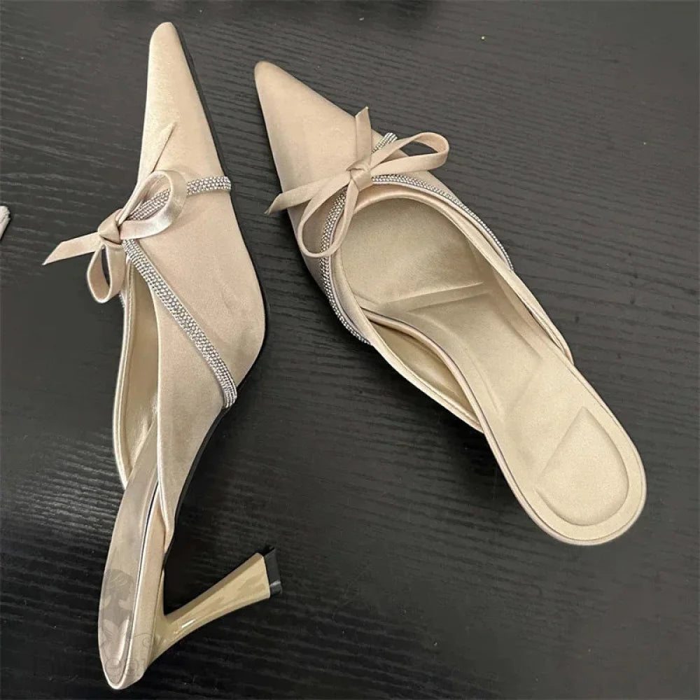 Butterfly-Knot Woman Slippers Pumps Low Heels Pointed Toe Shoes