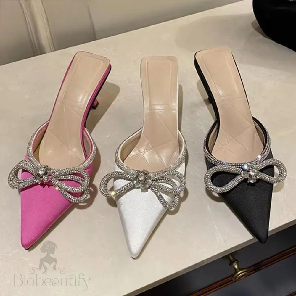 Butterfly-Knot Women Slippers With Thin Low Heels