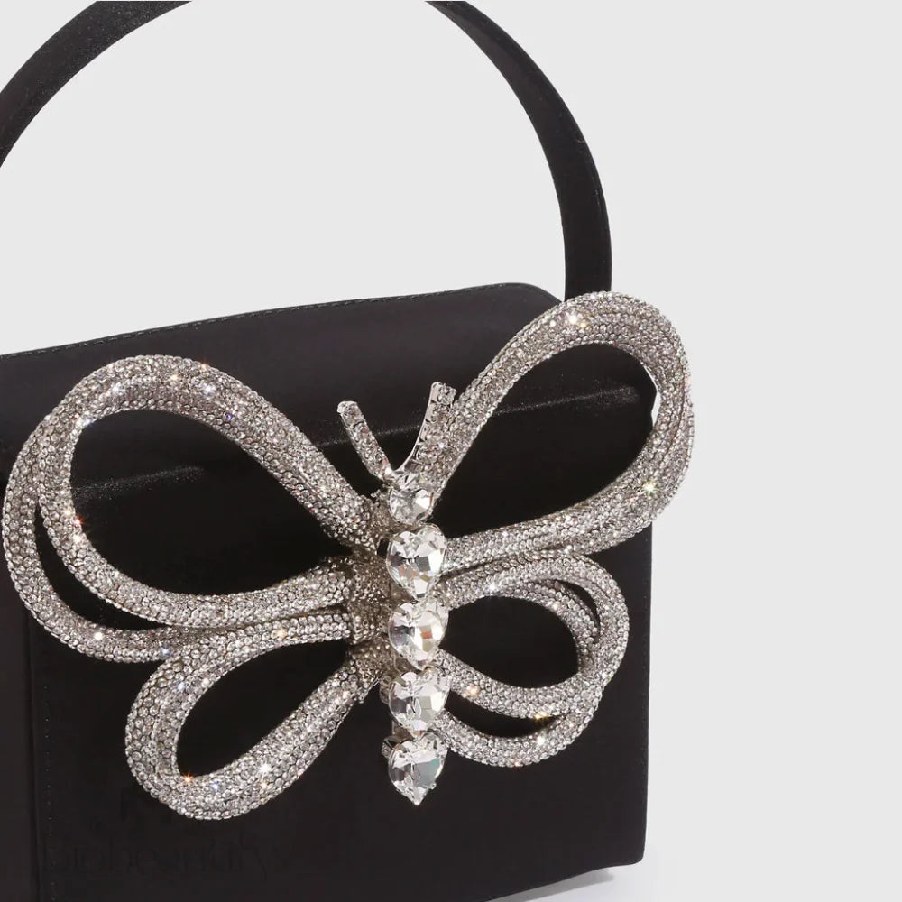 Butterfly Rhinestone Box Clutch Bag - Black