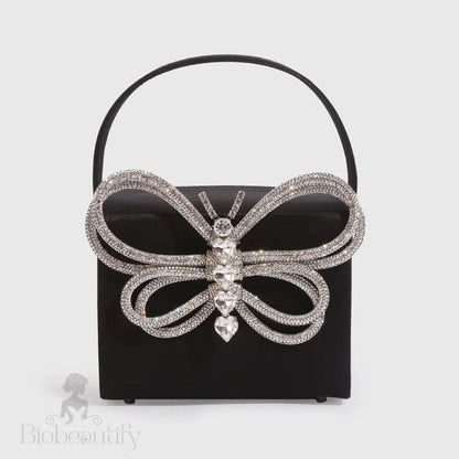 Butterfly Rhinestone Box Clutch Bag - Black One Size /