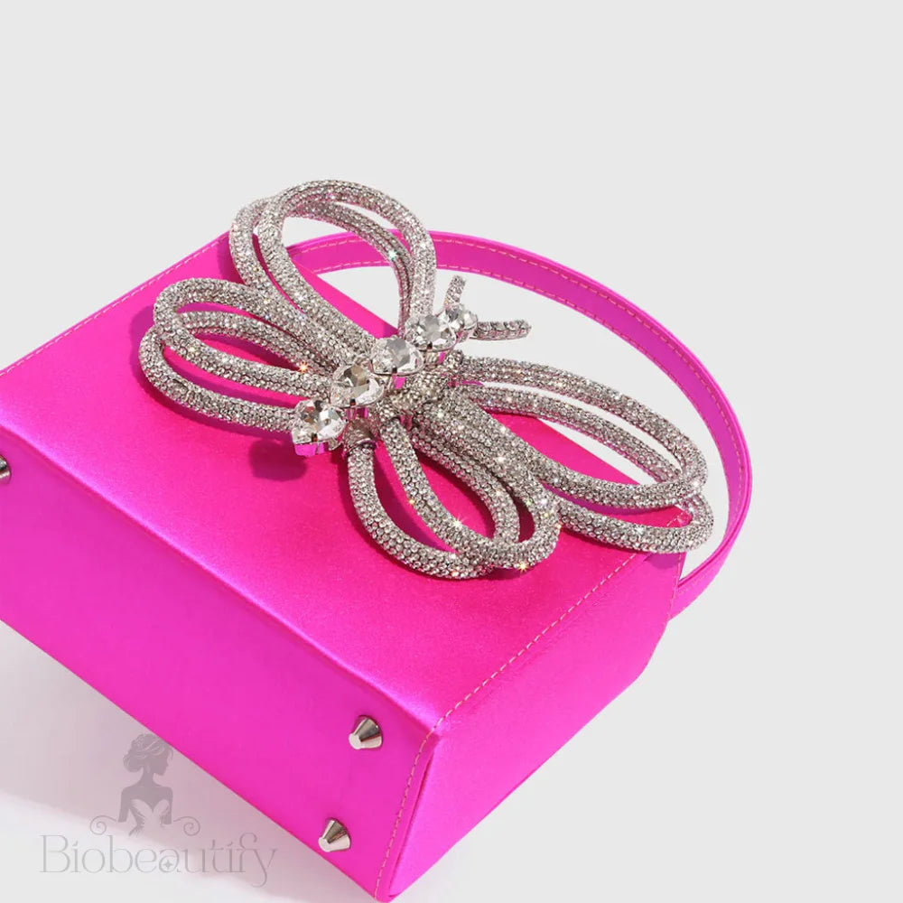 Butterfly Rhinestone Clutch Bag In Pink