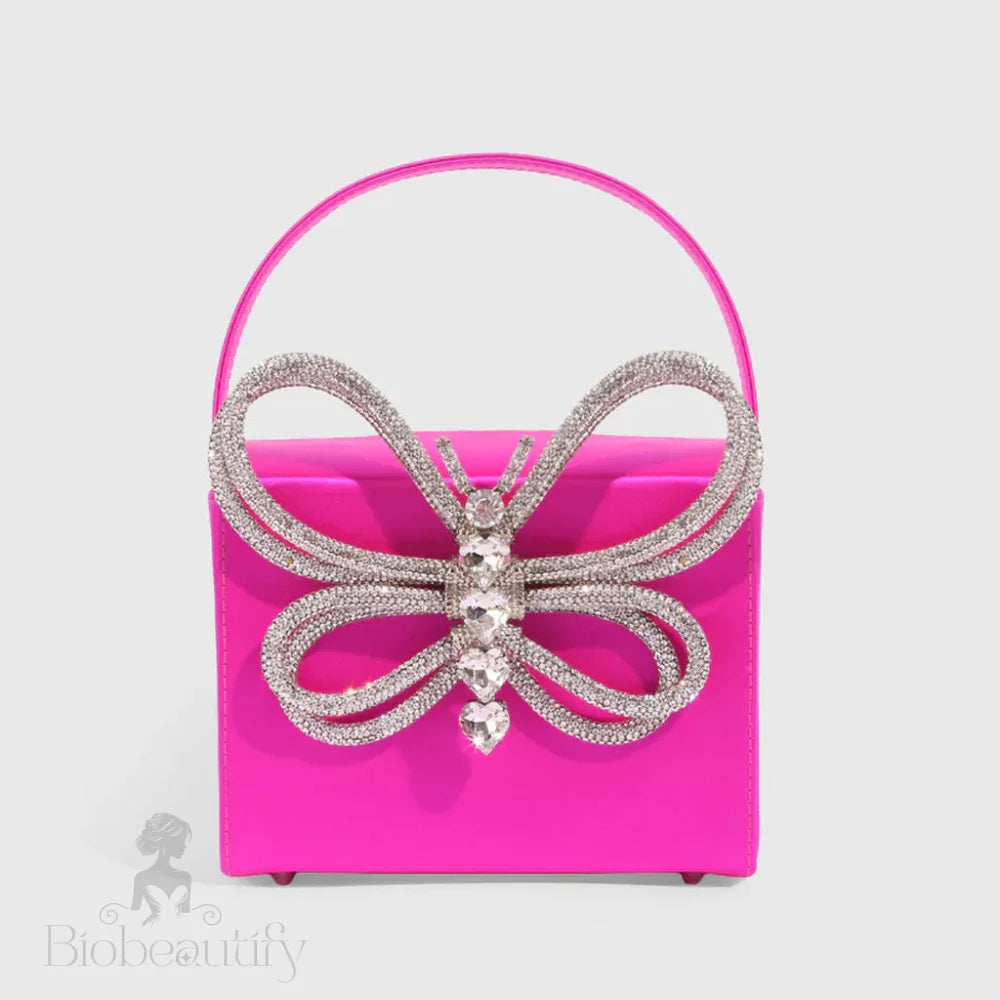 Butterfly Rhinestone Clutch Bag In Pink One Size /