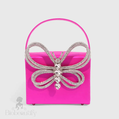 Butterfly Rhinestone Clutch Bag In Pink One Size /