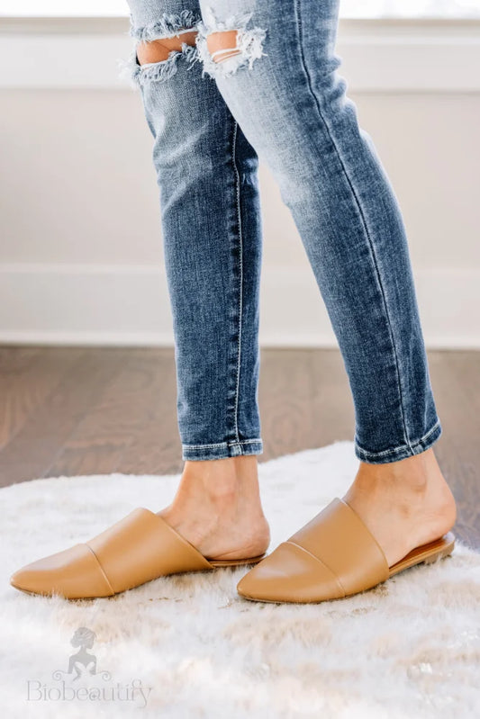 Butterscotch Brown Flat Mules 6 /