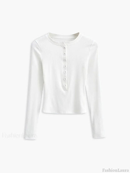 Button Down Long Sleeve Crop Shirt White / XS T Shirts