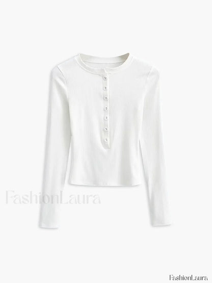 Button Down Long Sleeve Crop Shirt White / XS T Shirts