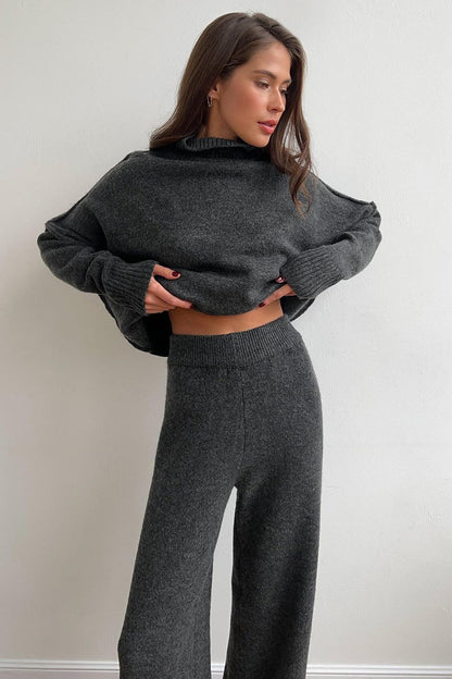 Oversized Turtleneck Sweater Wide Leg Pants Set