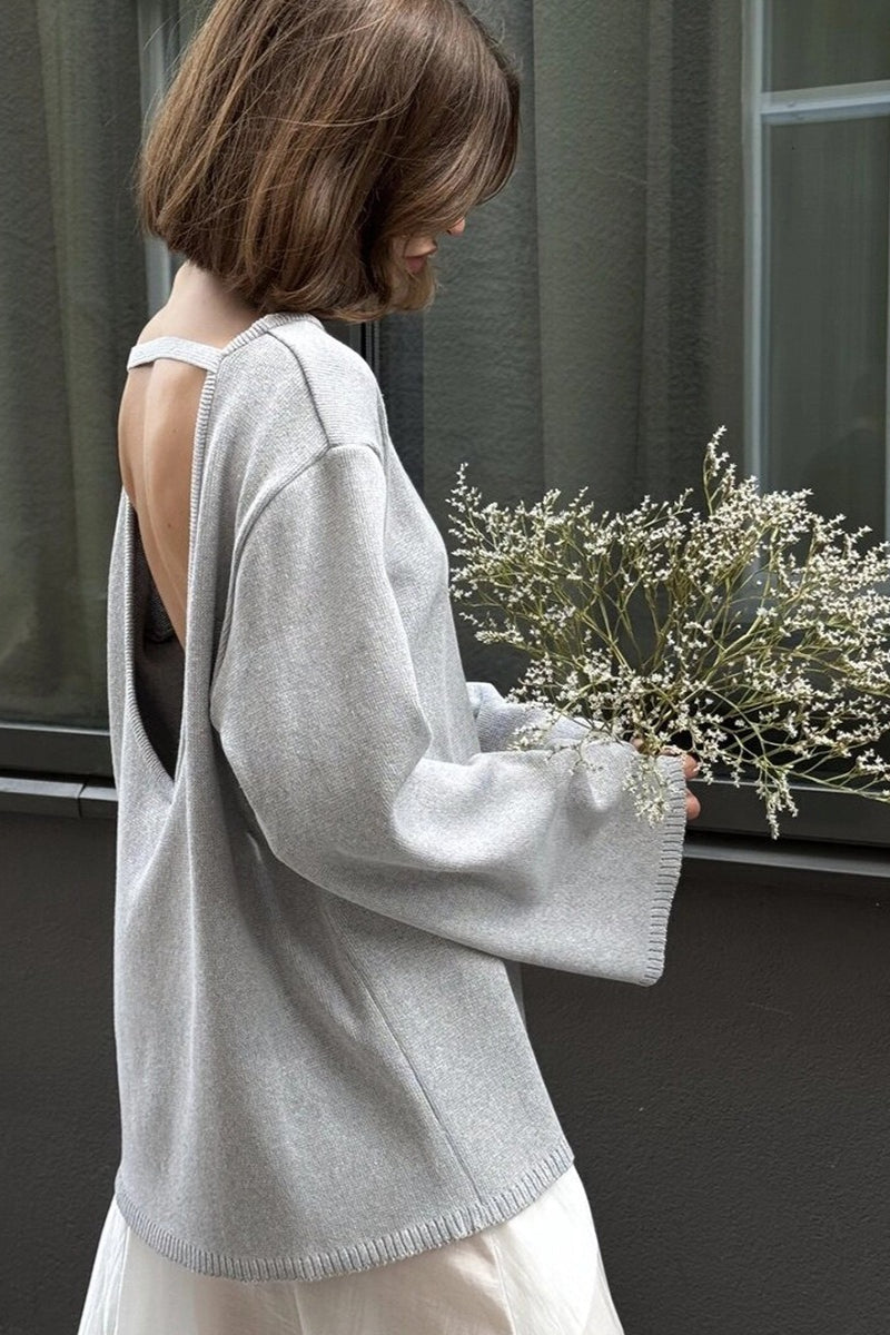 Open Back Boat Neck Knit Sweater