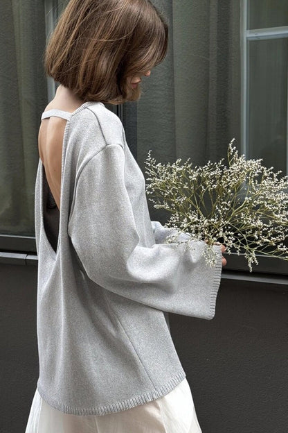 Open Back Boat Neck Knit Sweater