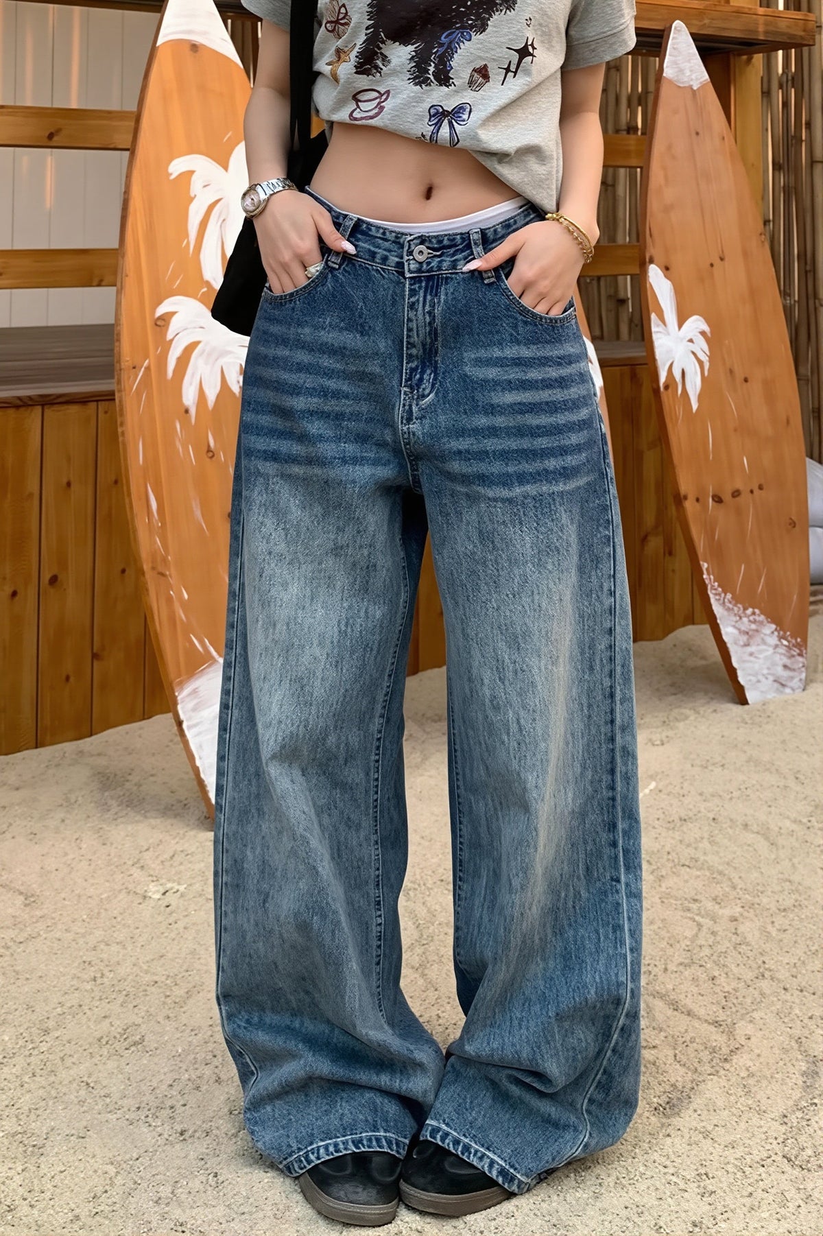 Rhinestone Embellished Pocket Jeans