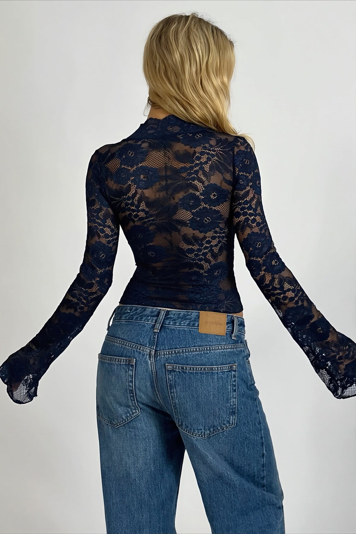 Lace Wrap Flare Sleeve Blouse