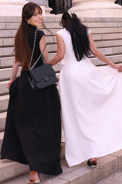 Solid Sleeveless Ruched Waist Elegant Dress