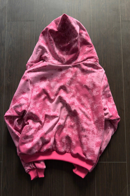 Washed Leopard Lined Zip Front Hoodie