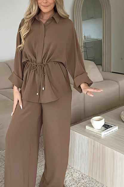 Drawstring Waist Wide Leg Pants Set