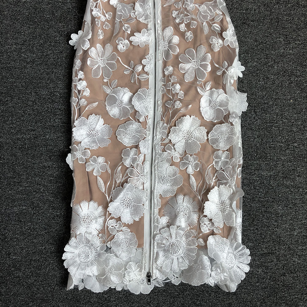 Floral Lace Midi Dress White / Xs