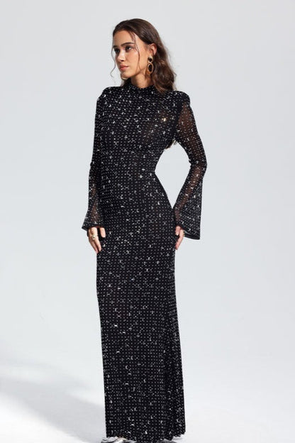 Rhinestone Long Sleeve Mermaid Formal Dress