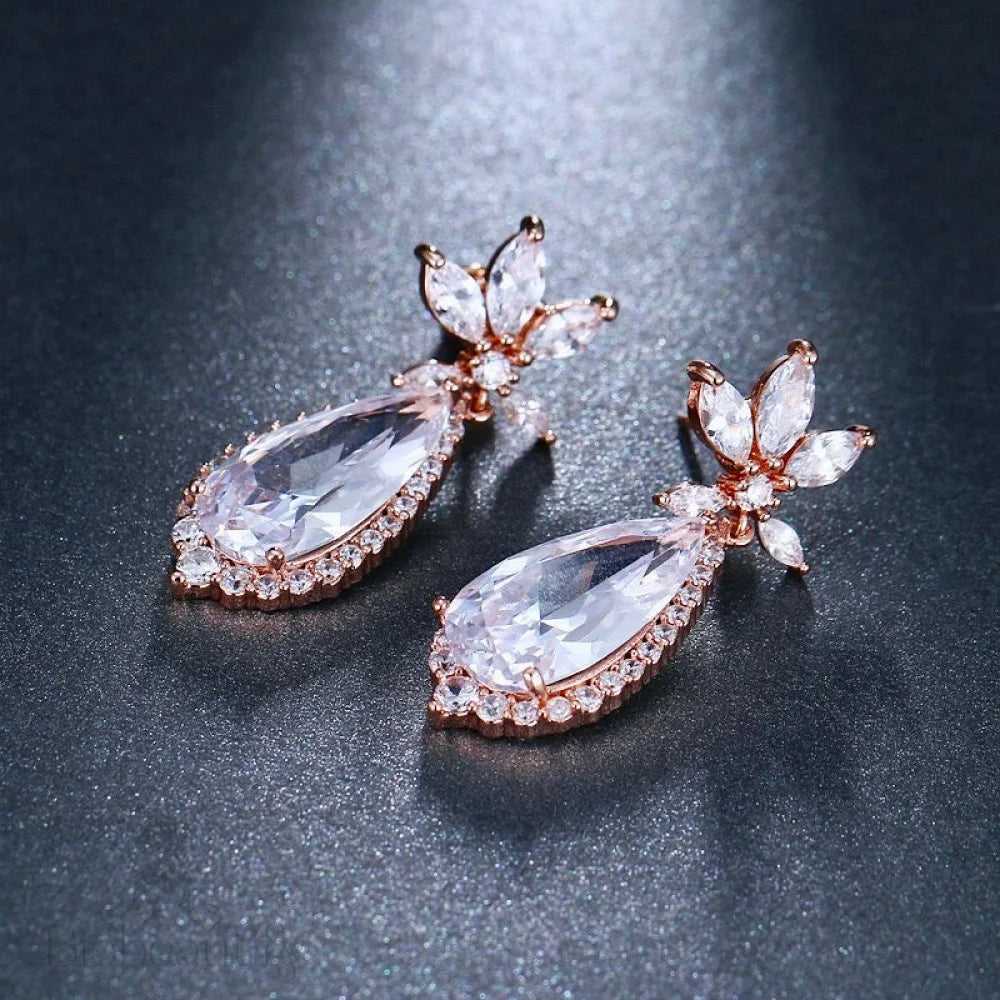 Calista Cubic Zirconia Wedding Earrings In Rose Gold And Silver