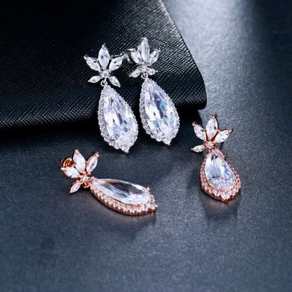 Calista Cubic Zirconia Wedding Earrings In Rose Gold And Silver