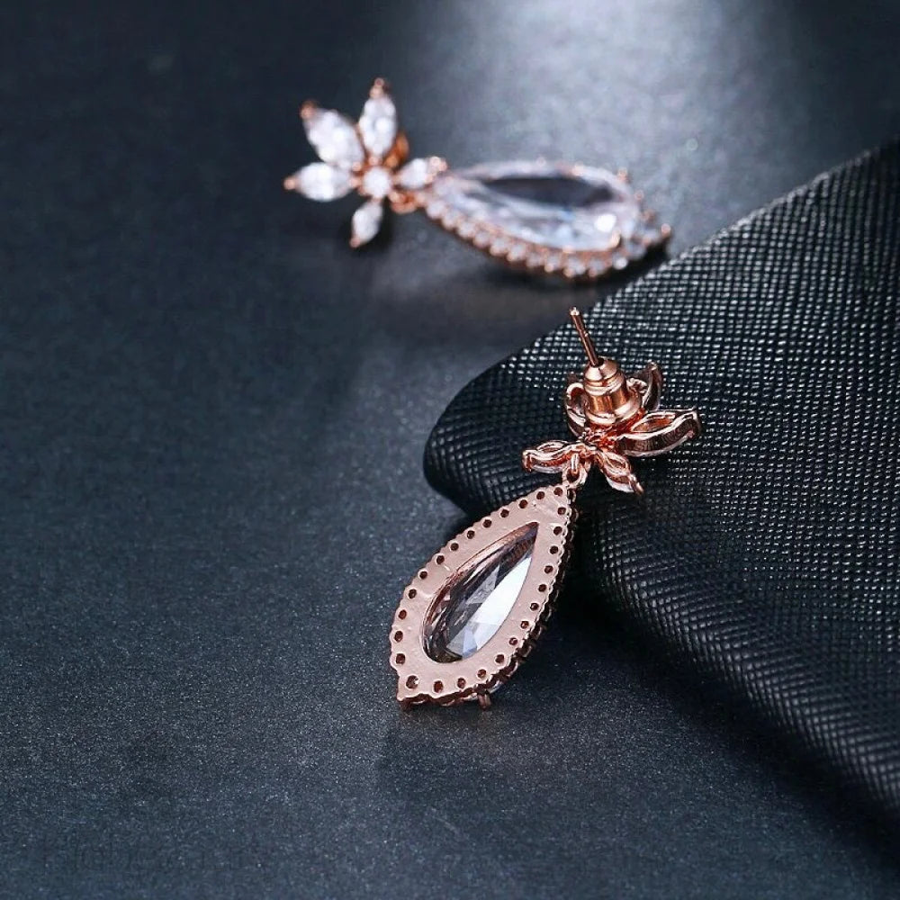 Calista Cubic Zirconia Wedding Earrings In Rose Gold And Silver