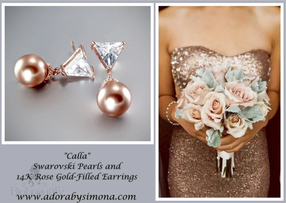 Calla - 14K Rose Gold-Filled Earrings With Swarovski Pearls