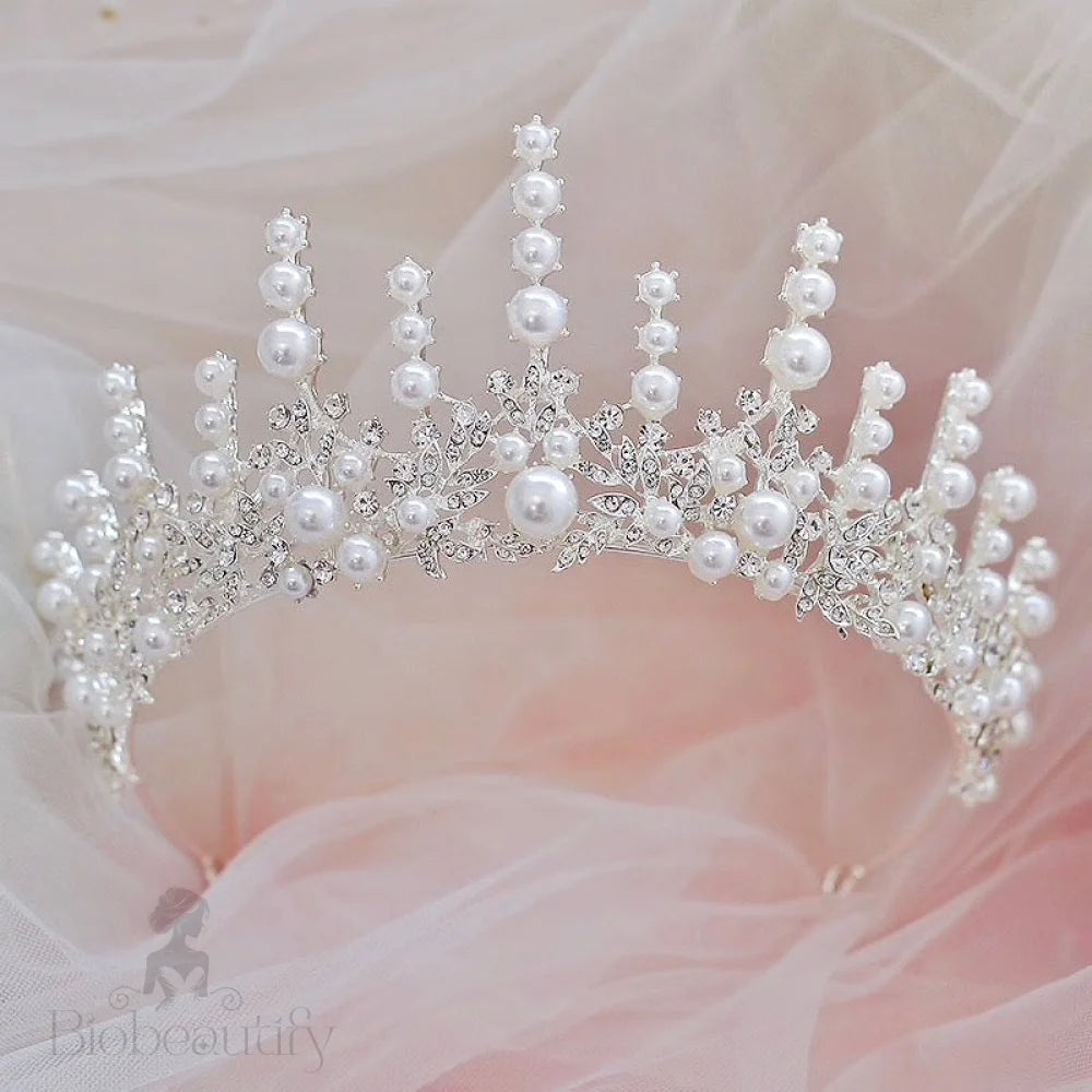 Calypso Silver Pearl Crystal Bridal Tiara