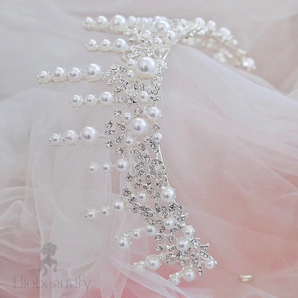 Calypso Silver Pearl Crystal Bridal Tiara