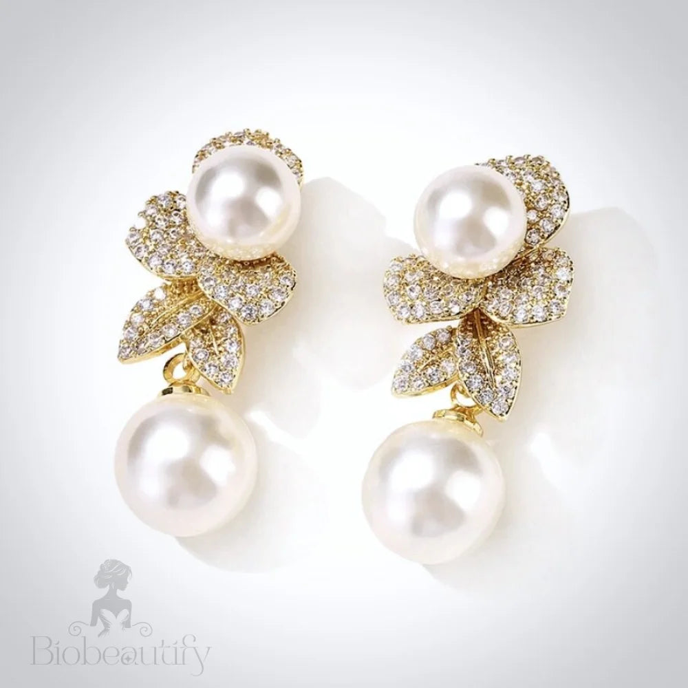 Cambria Pearl Bridal Earrings In Gold And Silver