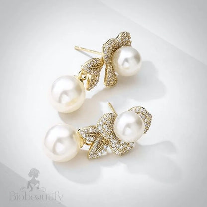 Cambria Pearl Bridal Earrings In Gold And Silver