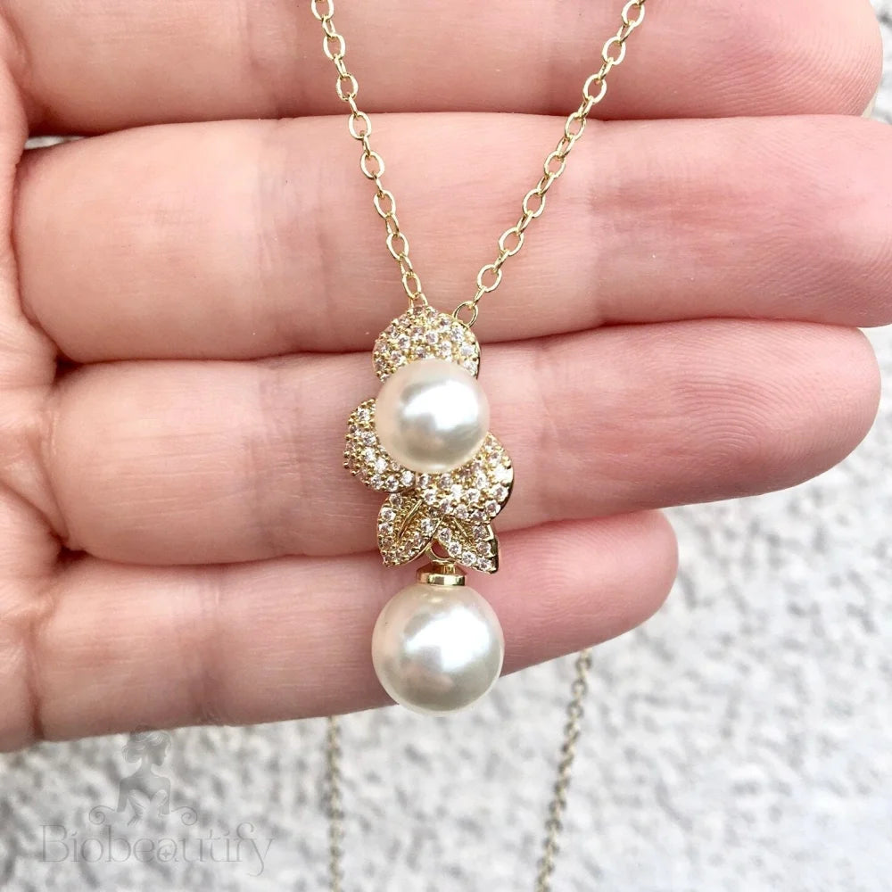 Cambria Pearl Bridal Necklace In Gold And Silver