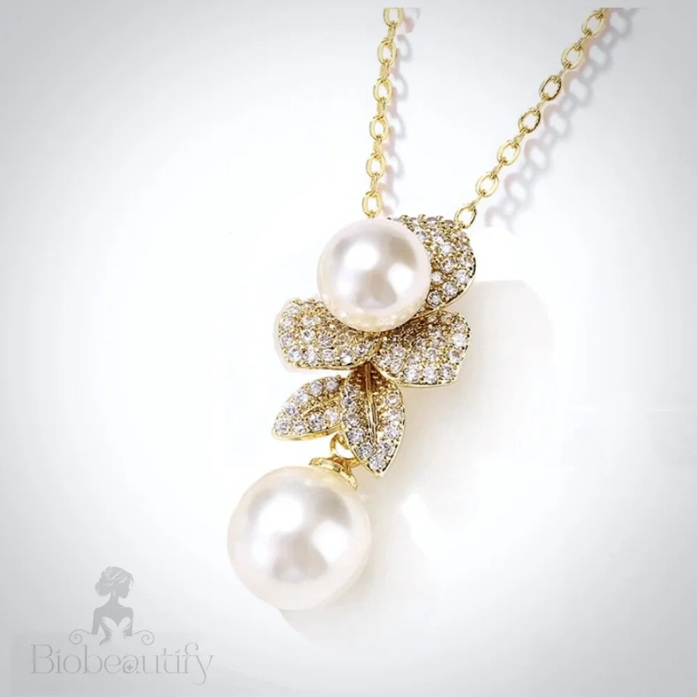 Cambria Pearl Bridal Necklace In Gold And Silver