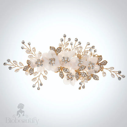 Cameron Silk Flower Bridal Hair Clip Silver Gold Options