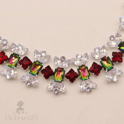 Candy Shaped Crystal Choker Necklace - Silver