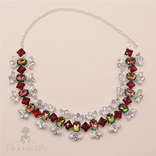 Candy Shaped Crystal Choker Necklace - Silver One Size /