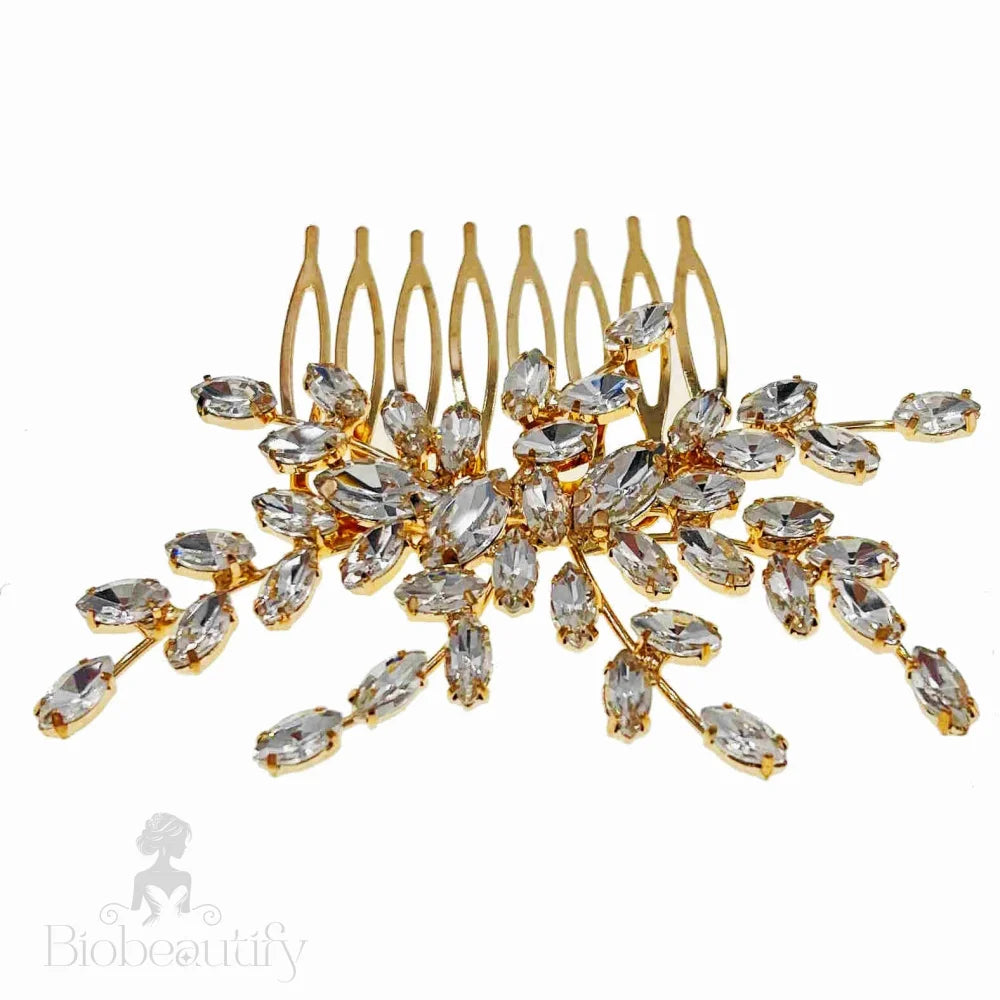 Capricia Crystal Rhinestone Hair Comb Gold