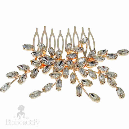 Capricia Crystal Rhinestone Hair Comb Rose Gold