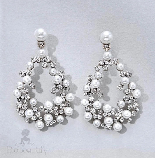 Carina Pearl Rhinestone Bridal Earrings