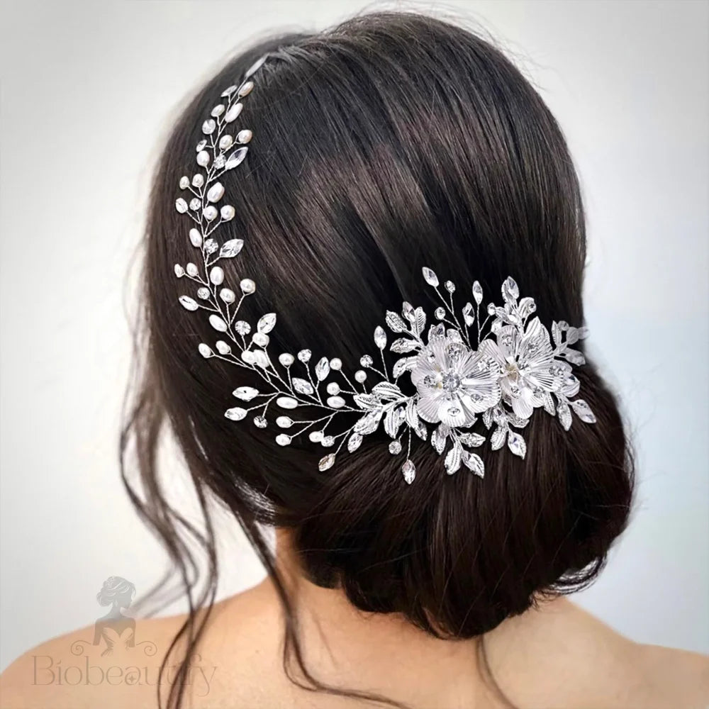 Carlotta Silver Pearl And Crystal Bridal Hair Vine