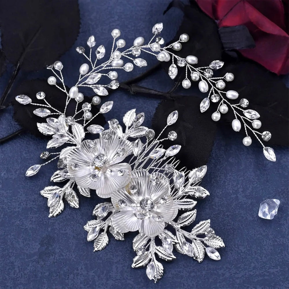 Carlotta Silver Pearl And Crystal Bridal Hair Vine