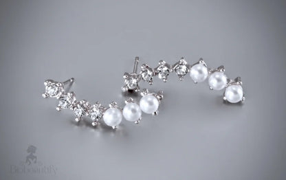 Carly - Pearl and Cubic Zirconia Bridal Earrings