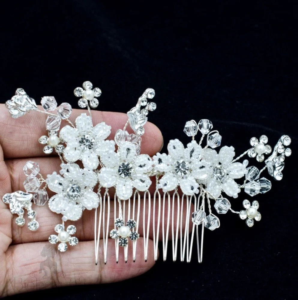 Carmen Silver Pearl Crystal Bridal Hair Comb