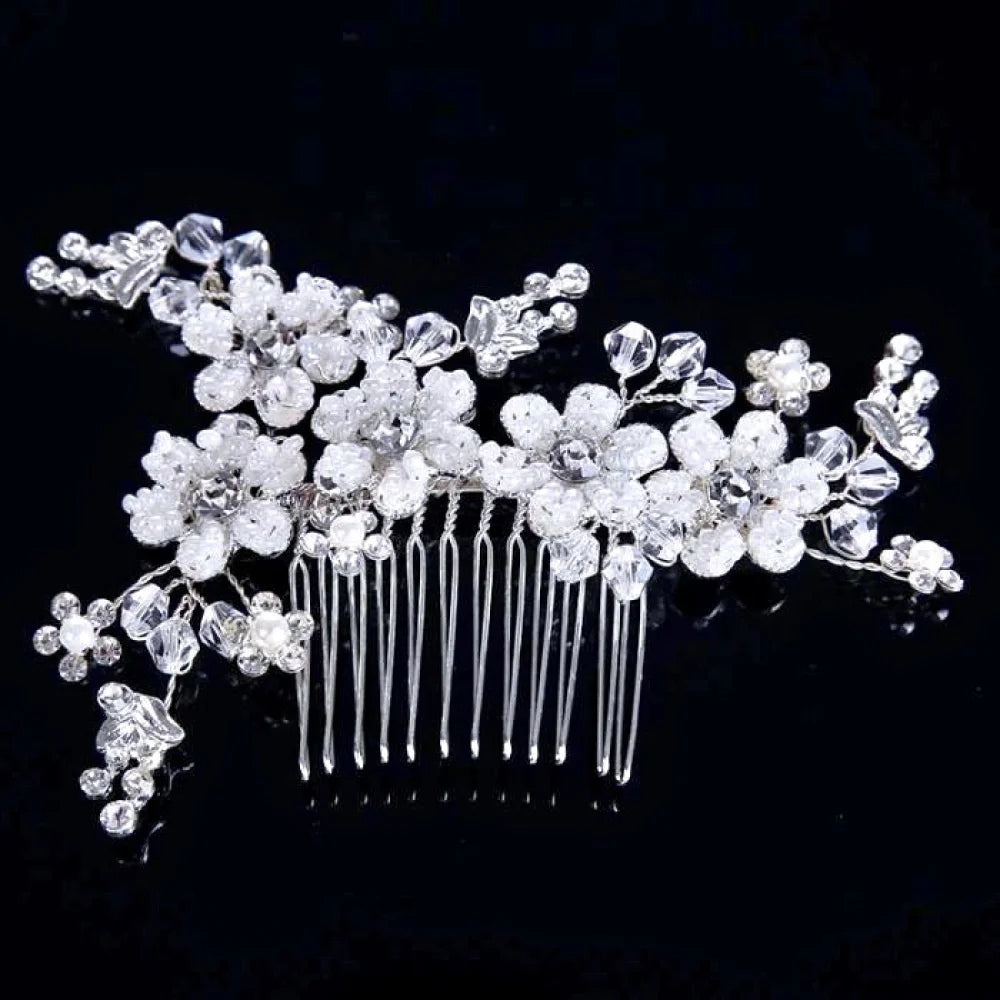 Carmen Silver Pearl Crystal Bridal Hair Comb