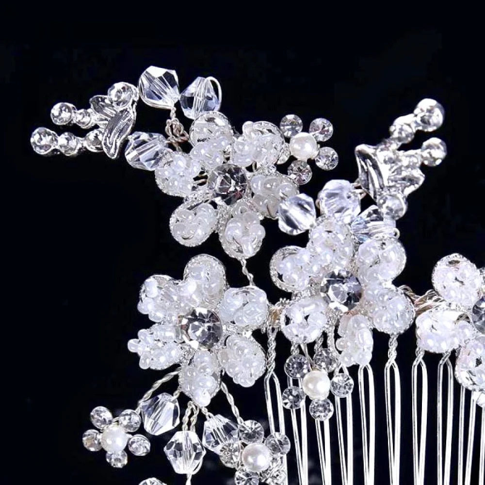 Carmen Silver Pearl Crystal Bridal Hair Comb