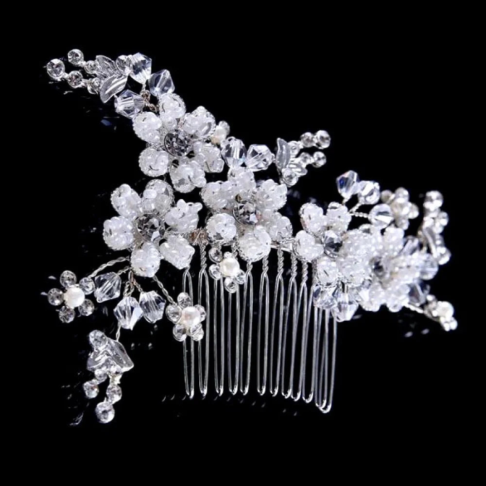 Carmen Silver Pearl Crystal Bridal Hair Comb