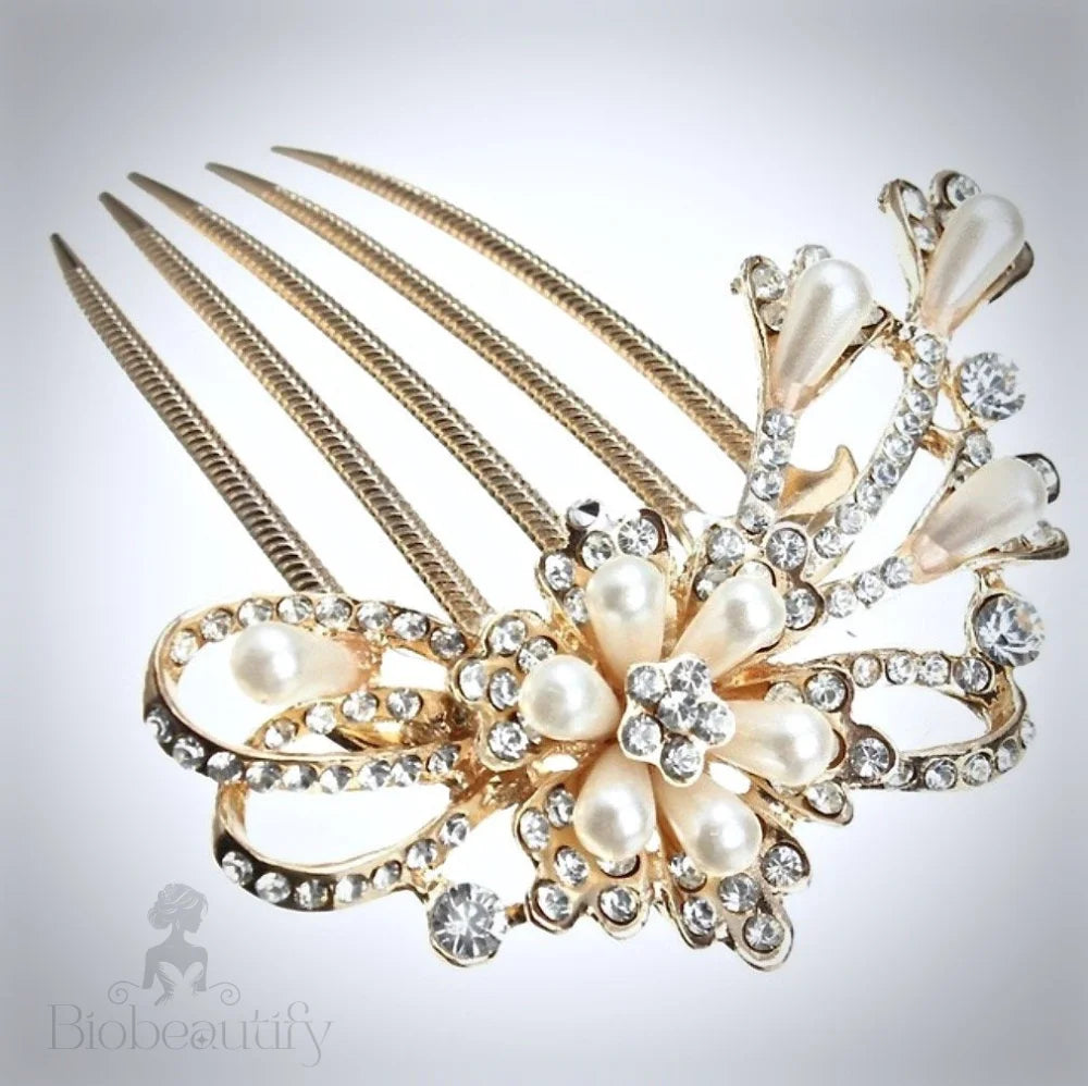 Carmina Rose Gold Bridal Hair Comb With Pearls And Crystals