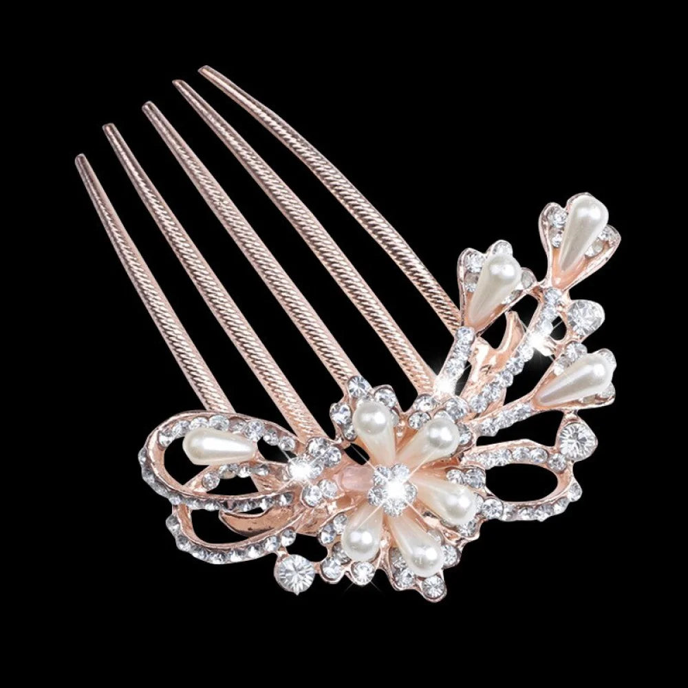 Carmina Rose Gold Bridal Hair Comb With Pearls And Crystals