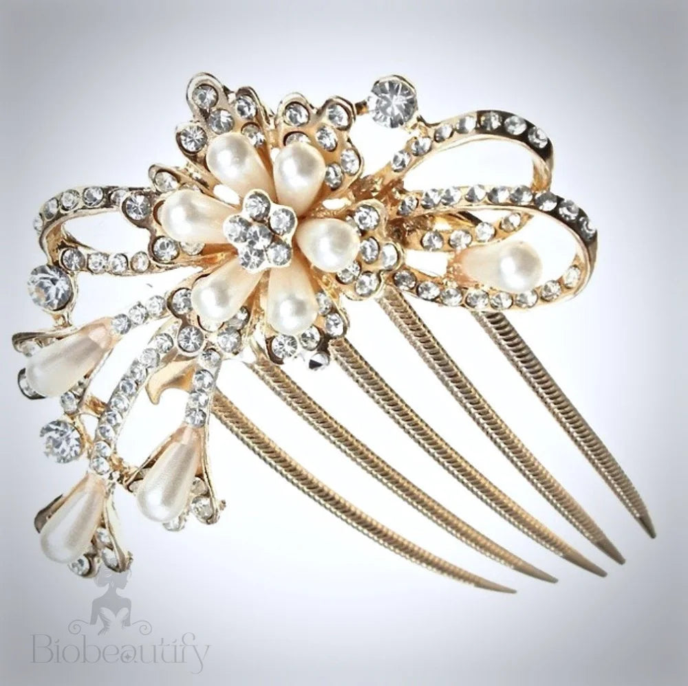 Carmina Rose Gold Bridal Hair Comb With Pearls And Crystals