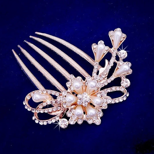 Carmina Rose Gold Bridal Hair Comb With Pearls And Crystals